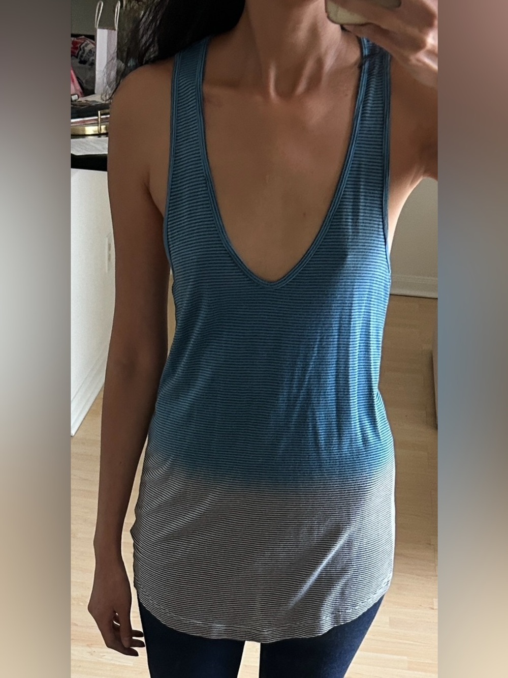 Brand New James Perse Blue White Ombré Stripe Deep Neck Racerback Tank Top